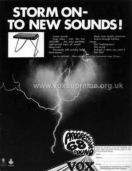 Beat Instrumental magazine, November 1967, advert for the Vox Jaguar organ
