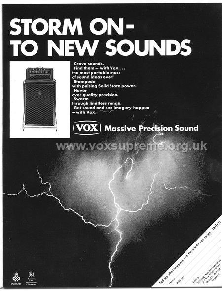 Beat Instrumental magazine, January 1968, advert for the Vox Supreme amplifier