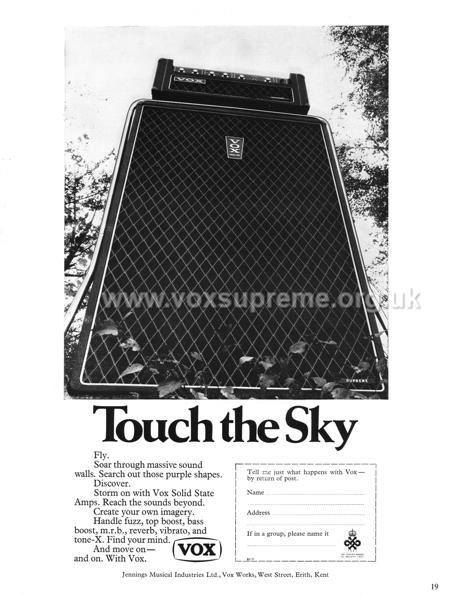 Beat Instrumental magazine, February 1968, advert for the Vox Supreme amplifier