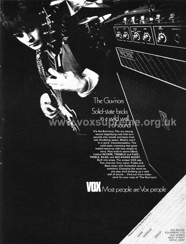 Beat Instrumental magazine, January 1970, advert for the Vox Supreme