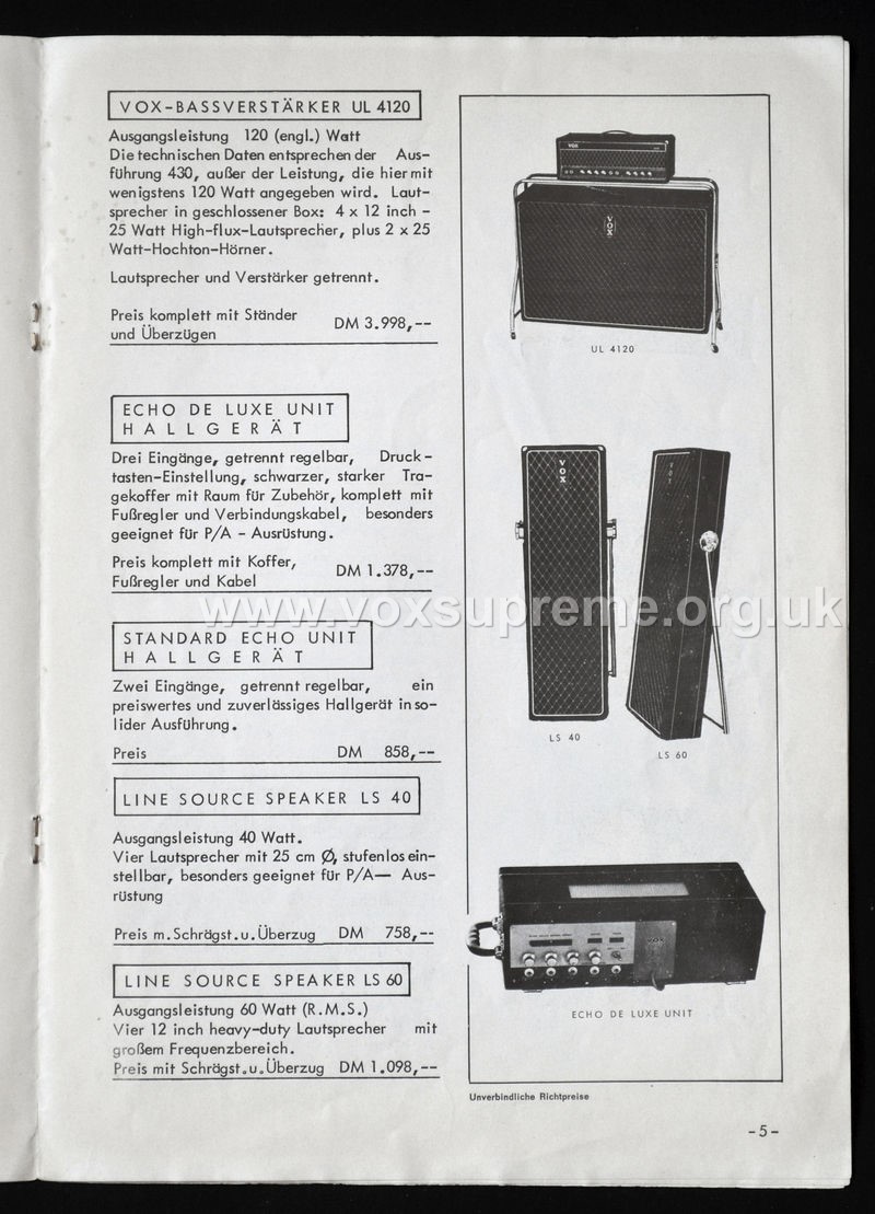 The UL4120; Vox Echo units; and the LS40 and LS60 public address column speakers.