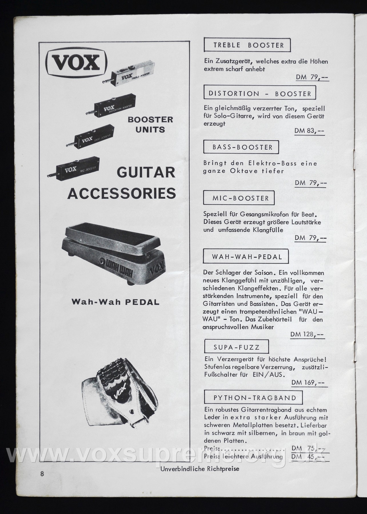 Vox 1968年　カタログ&プライスリスト Vox 1968年 カタログ&プライスリスト Vox Guitar and Bass