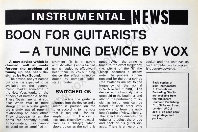 Beat Instrumental magazine, January 1972 - the Vox Checkmate electronic guitar tuner