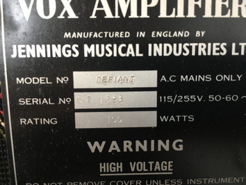 Vox Defiant serial number 1296