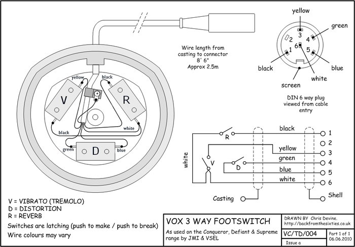 Vox three button foot pedal (footswitch) for solid state amplifiers - effects switching