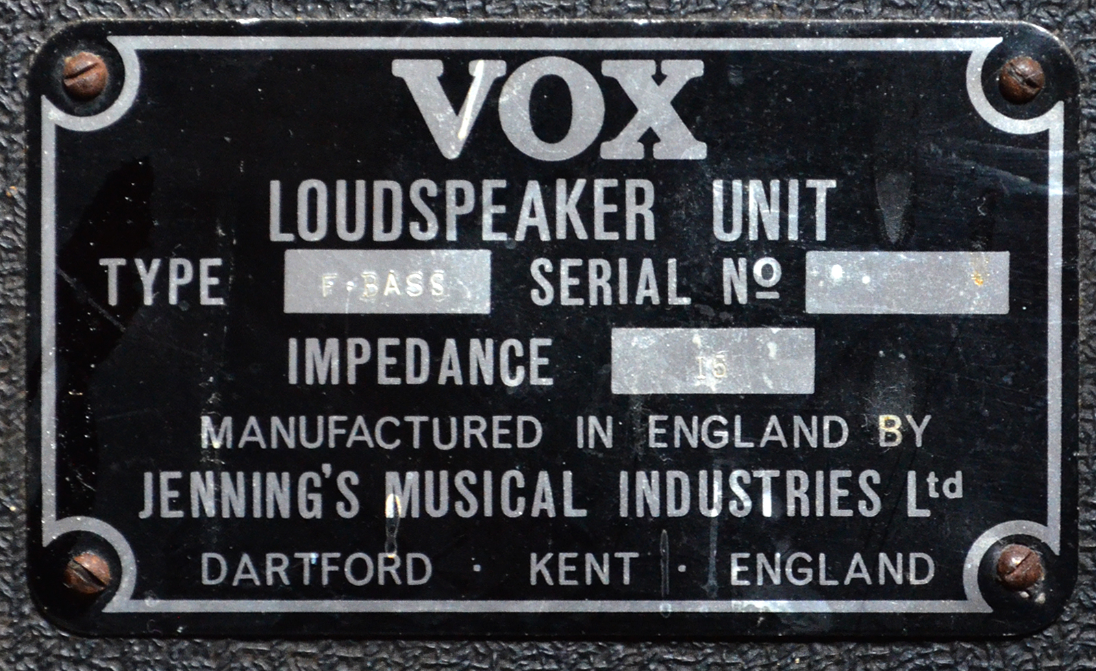 vox foundation bass speaker cabinet plate