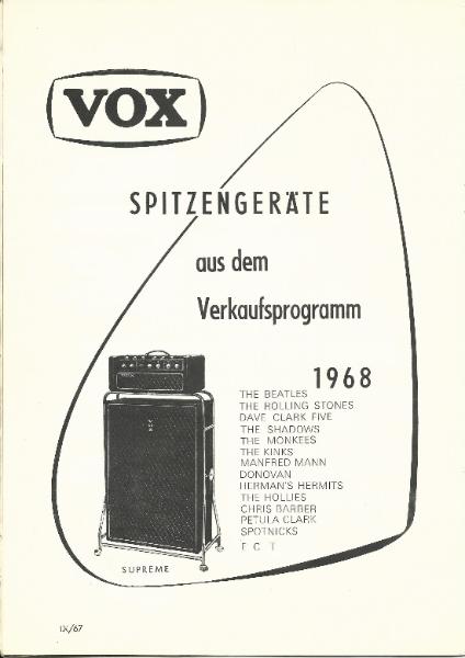 Vox catalogue/brochure printed for the German market in September 1967