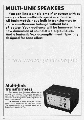 Vox Sound Limited catalogue, August 1970, Multi Link speaker impedance transformer