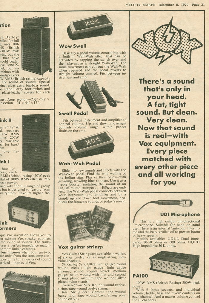 Vox Sound Limited advert in Melody Maker, December 1970, part 1