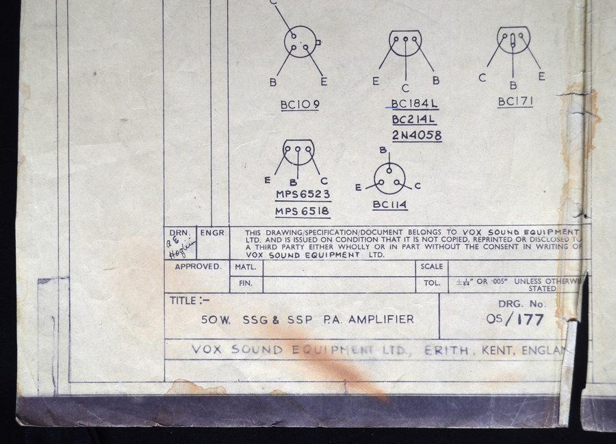 Vox PA50SS circuit diagram (schematic), detail - information panel