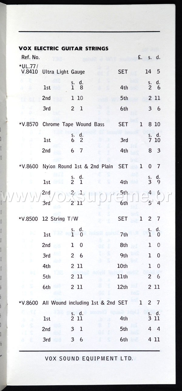 Vox Sound Equipment Limited pricelist, February 1969, page 7