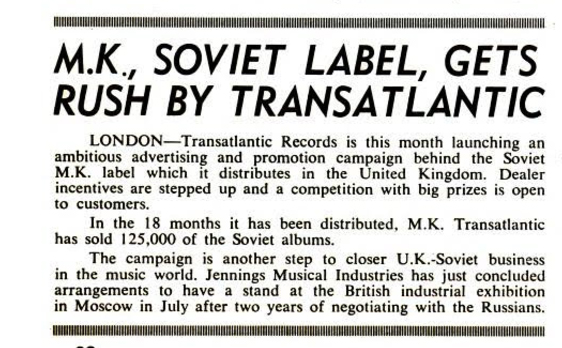 Billboard magazine, May 1966, Vox export drive in Russia