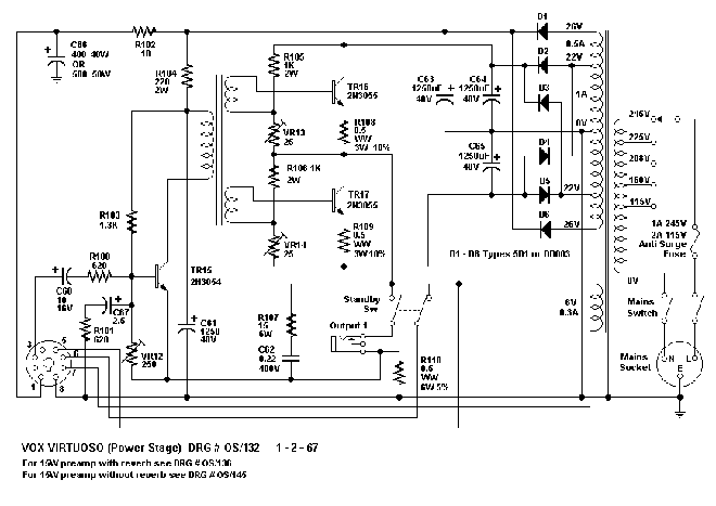 Schematic for the Vox Virtuoso power section