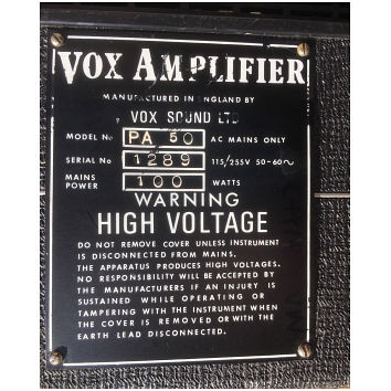 Vox SS50 Public Address amplifier, serial number 1289