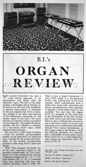 VSEL organs and gyrotones, Beat Instrumental magazine, January 1969