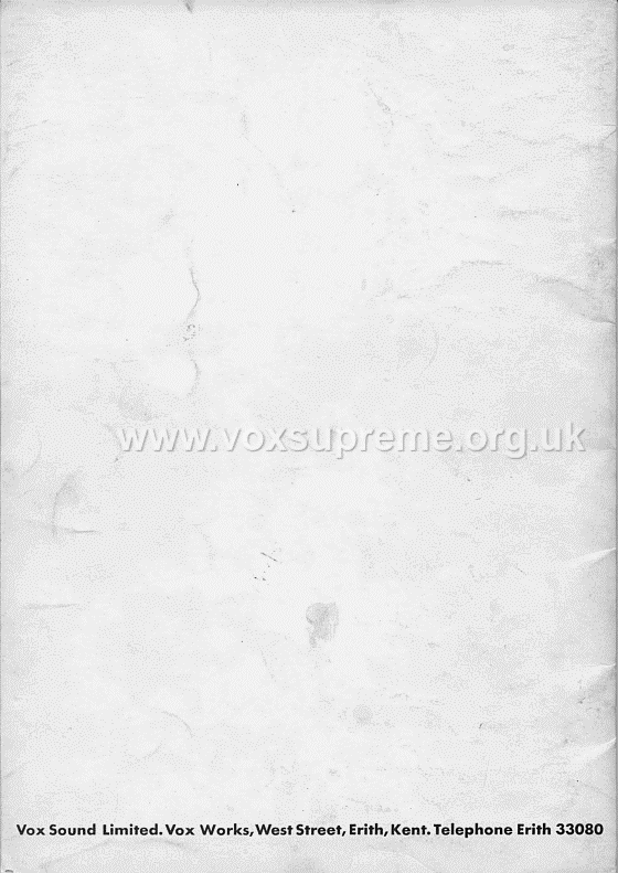 Vox Sound Limited (Ltd) catalogue, rear cover